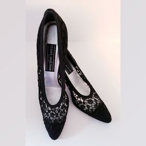 Stuart Weitzman Black Lace Pointy Toe Heels 8.5 SS